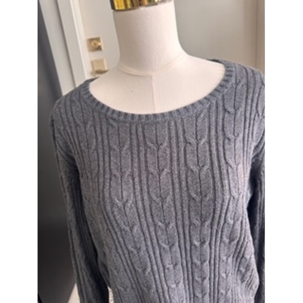 St John's Bay Womens Gray Cable Knit Crewneck Pullover Sweater‎ Size L - Picture 4 of 6
